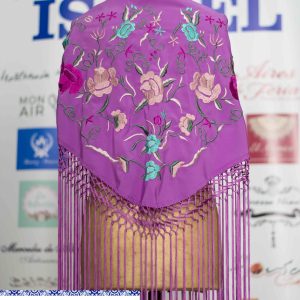 Mantoncillo de flamenco 022 para mujer morado con flores de colores