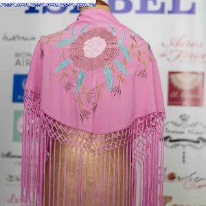 Mantoncillo de flamenco 026 para mujer rosa con detalles en turquesa