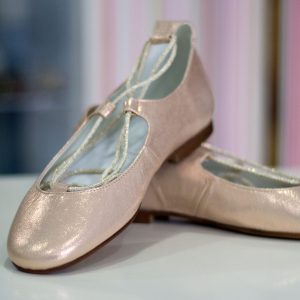 Zapatos 098 tipo manoletinas de color rosa y dorado para comunión