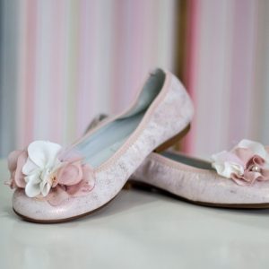 Zapatos 099 tipo manoletinas rosa y blanco para comunión